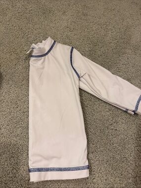 Florence Eiseman White Long Sleeve Kids Rashguard with Navy Stitching